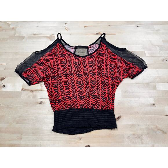 Vintage 90s Y2K 00s Zebra Mesh Whimsygoth Short Sleeve Sheer Crop Top Shirt M - Picture 1 of 6